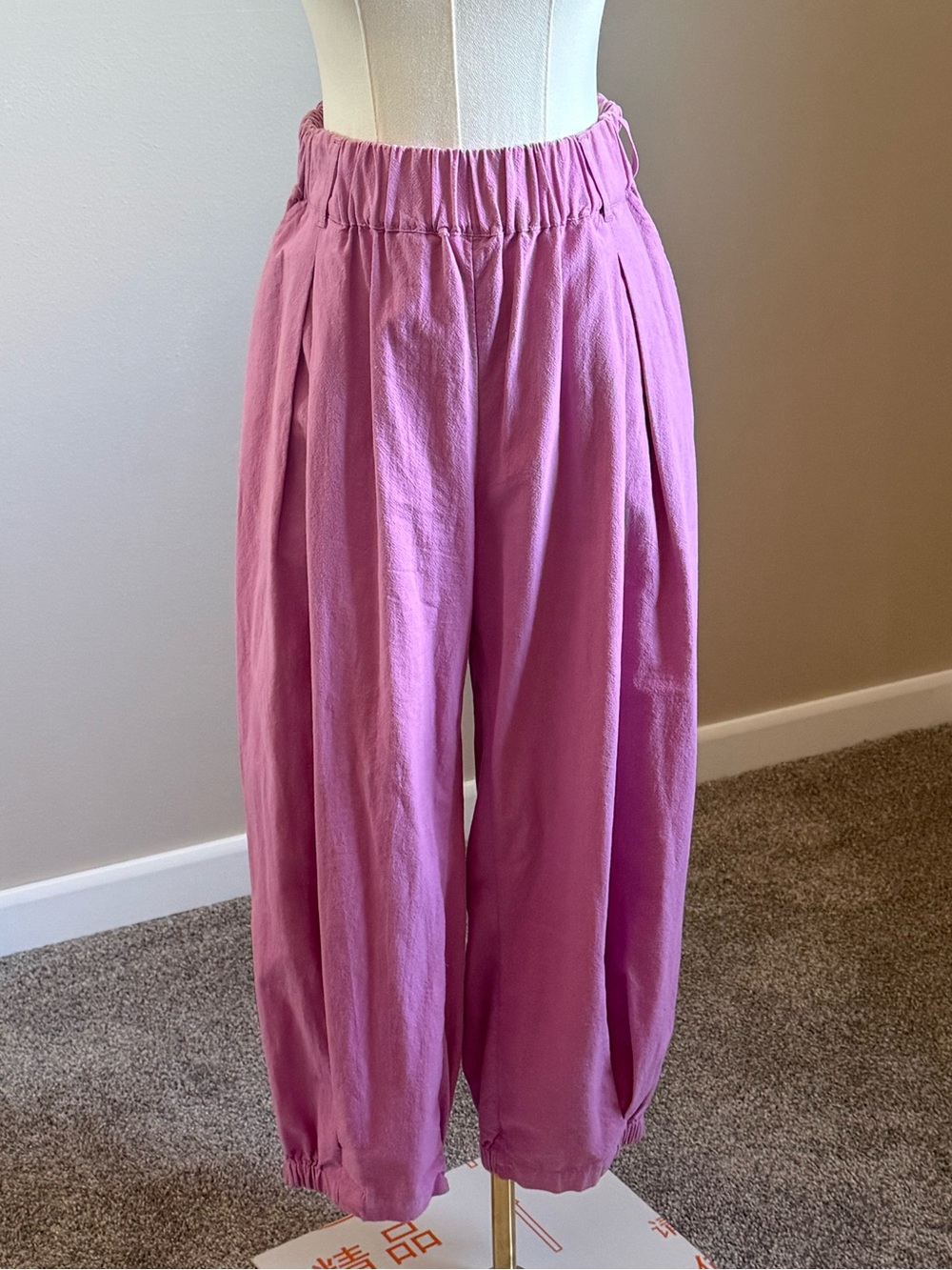 Free People Pink Elastic Waist Cropped Wide Leg Barrel Balloon Jogger Pants